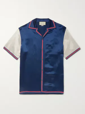 Gucci Camp-collar Logo-embroidered Satin Shirt