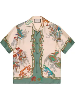 Gucci Roi Soleil Print Silk Bowling Shirt